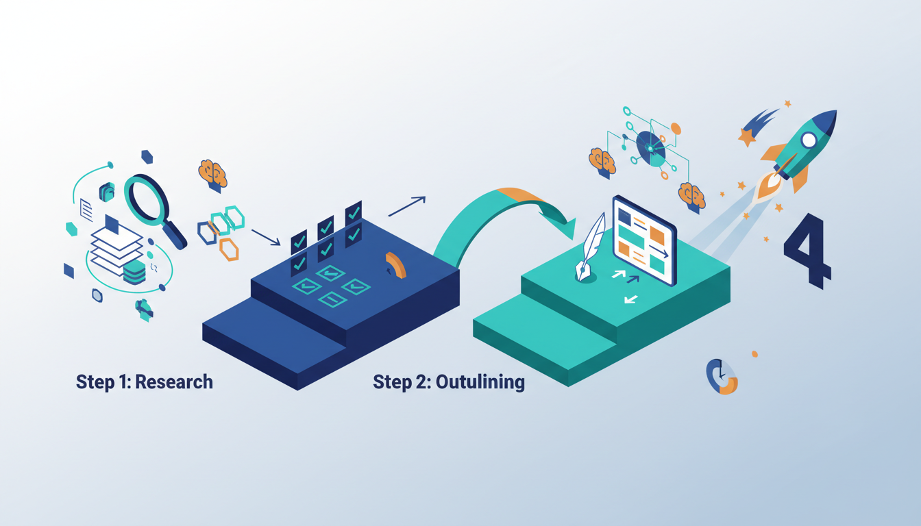 Conceptual illustration for Integrating AI into Content Workflows for Research and Outlining