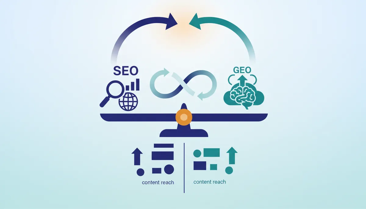 Conceptual illustration for Dual Optimization for Traditional SEO and Generative Engine Visibility Maximizes Reach